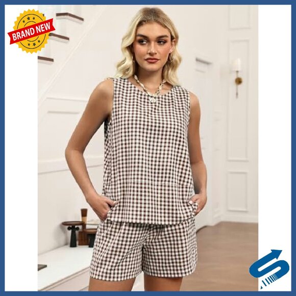 Women's 2-Piece Cotton Shorts Set with Pockets, Sleeveless Tank Top - Picture 5 of 8